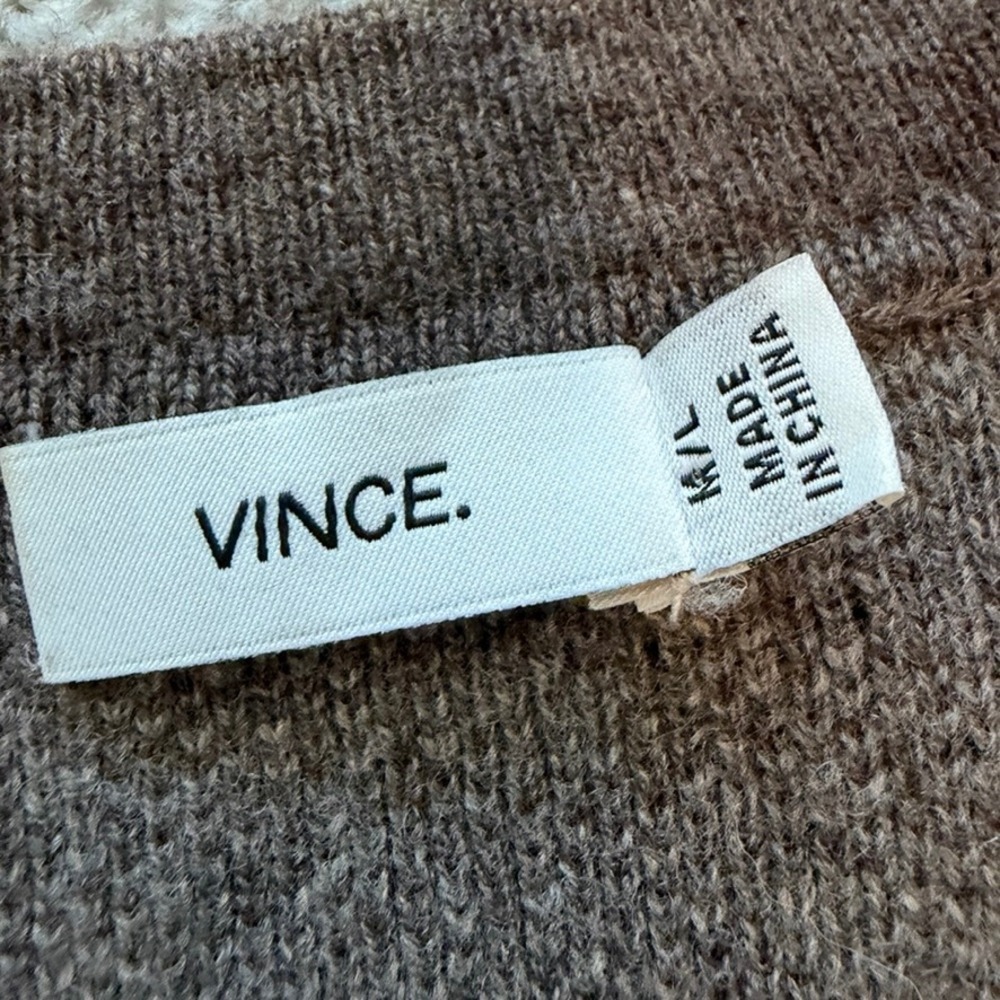 Vince Poncho Womens M/L Wool Cashmere Striped V Neck Sweater Brown Cozy Knit - Picture 7 of 13